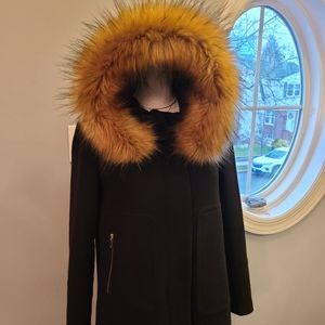Zara coat with faux fur hood - S NWOT